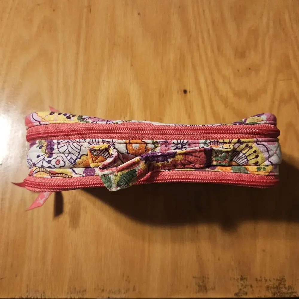 Vera Bradley Floral Quilted‎ Cosmetic Case & Pouch Set Pink Orange Travel
